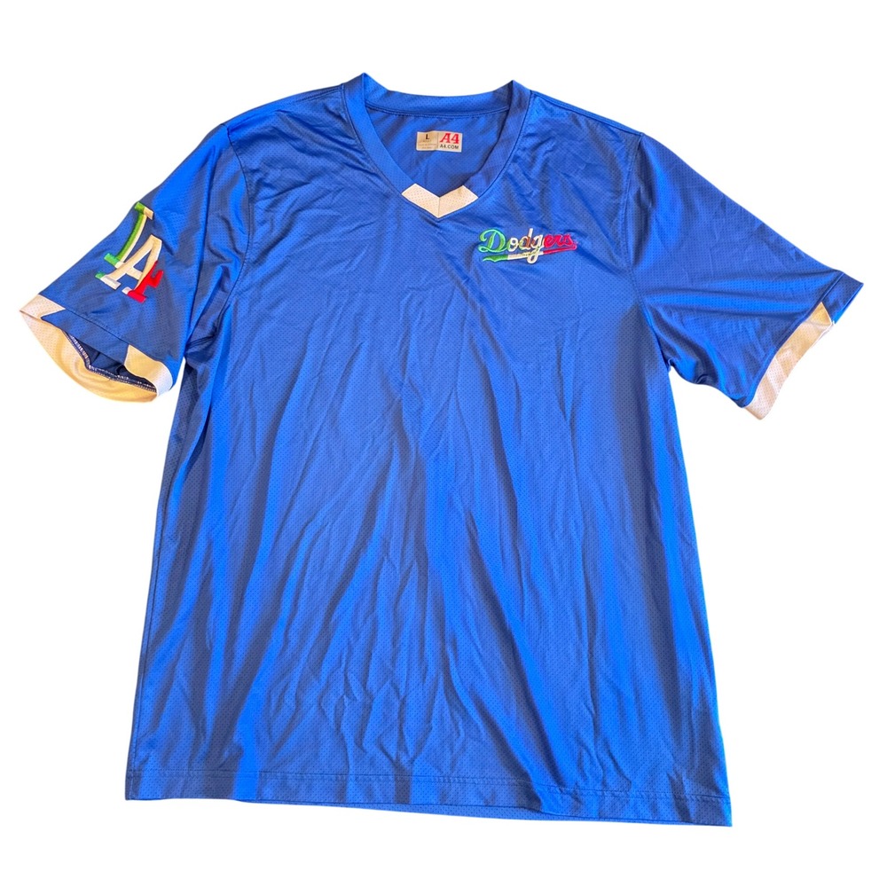 A4 Los Angeles Dodgers Mexican Heritage Mesh Jersey Blue Mens Large V-Neck Shirt